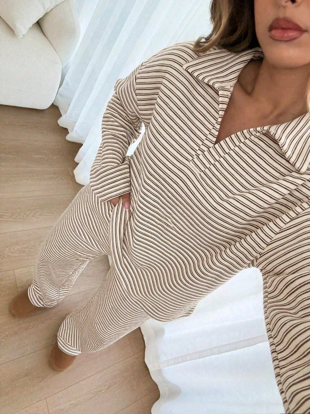 Apricot Casual Women's T-Shirt and Pants Set